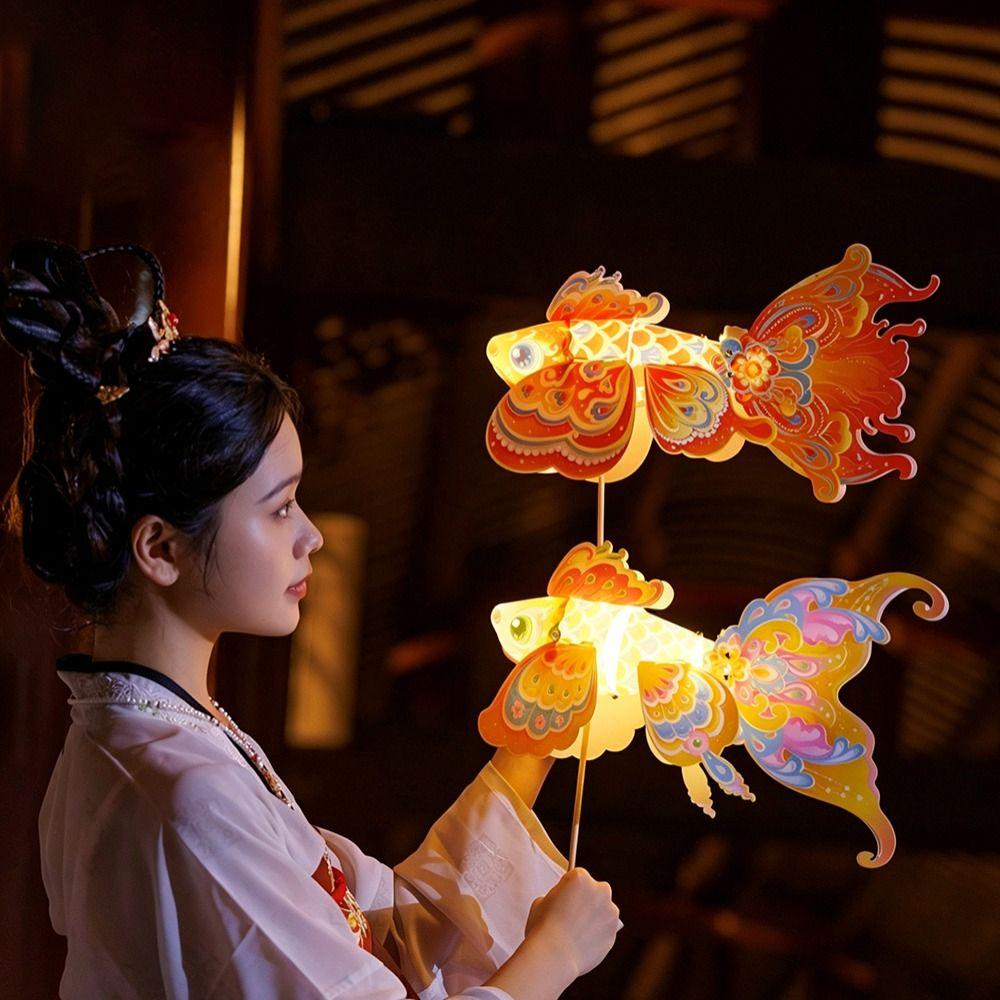 DIY Material Package New Year Koi Fish Lantern Luminous Hand-held Lantern  Mid-Autumn Festival