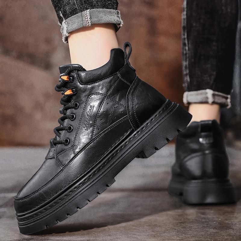 Fashion Casual leather men's boots Fashionable retro design style Leisure Business Party outdoor street walking thick soled Office shoes