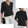 Women's Top Casual V-neck Cut-out Knit Pullover Short Sleeve T-shirt