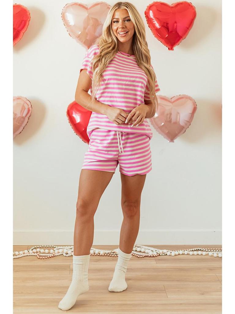 Spring/Summer Women's Minimalist Striped Short-Sleeve Two-Piece Set - Casual Homewear.