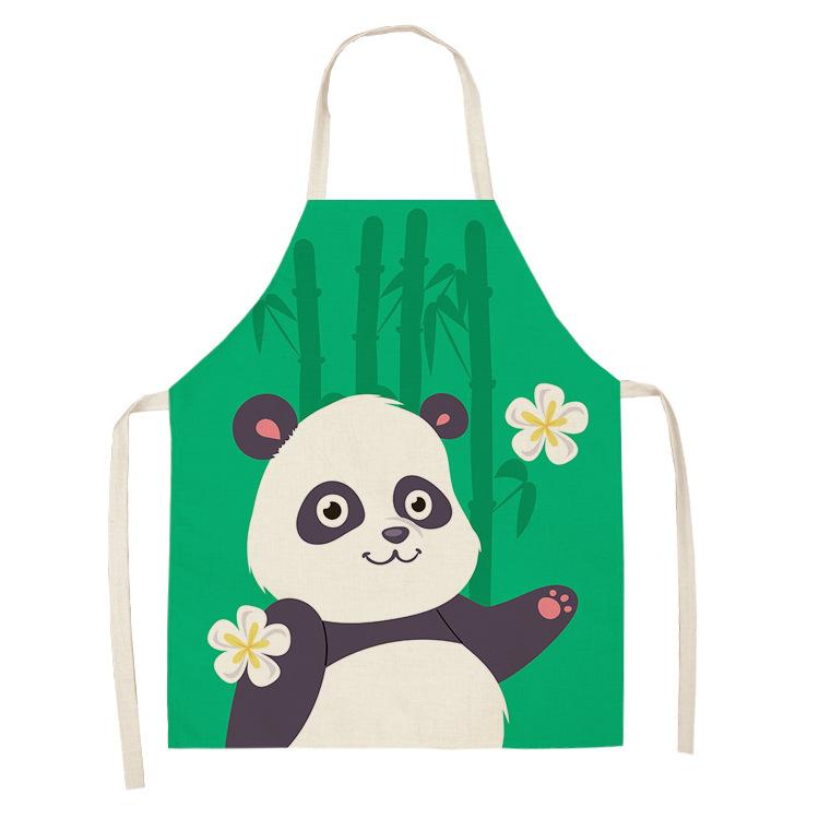 Cartoon Panda Multi-functional Linen Apron Dress Garden Children's Aprons for Woman Man Kids Pink Kitchen Baking Accessories