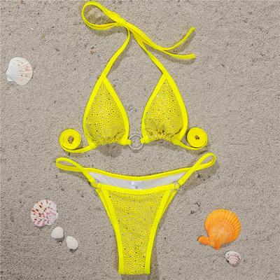 2 Pcs/Set Chic Bikini Set Shiny Sexy Beachwear Breathable Lady Bikini Set for Vacation