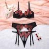 Toucheart 3 Piece Set Sexy Lace Embroidery Bra Set For Women Mesh Patchwork Perspective Sexy Garters Steel Rings Underwear Set