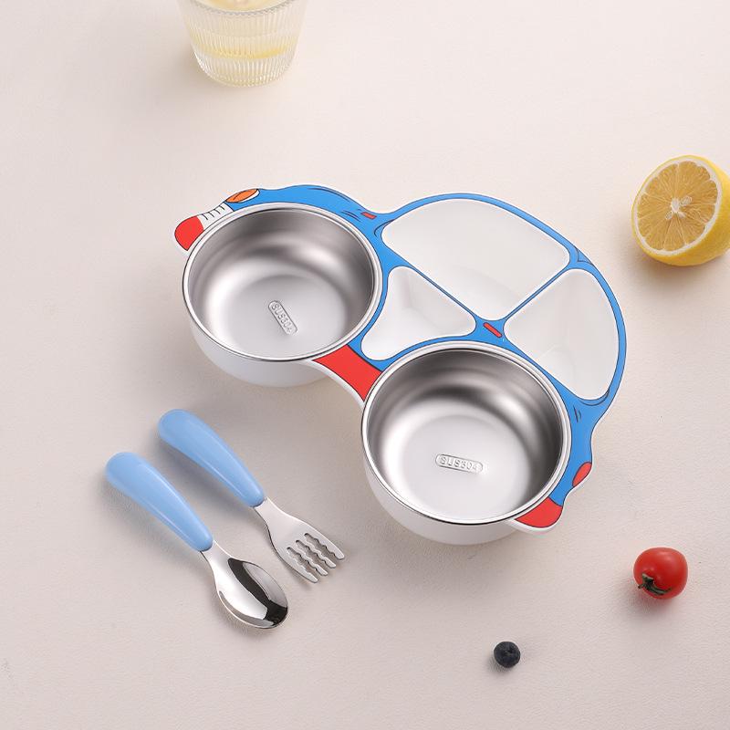 304 Stainless Steel Baby Divided Plate with Removable and Washable Cutlery