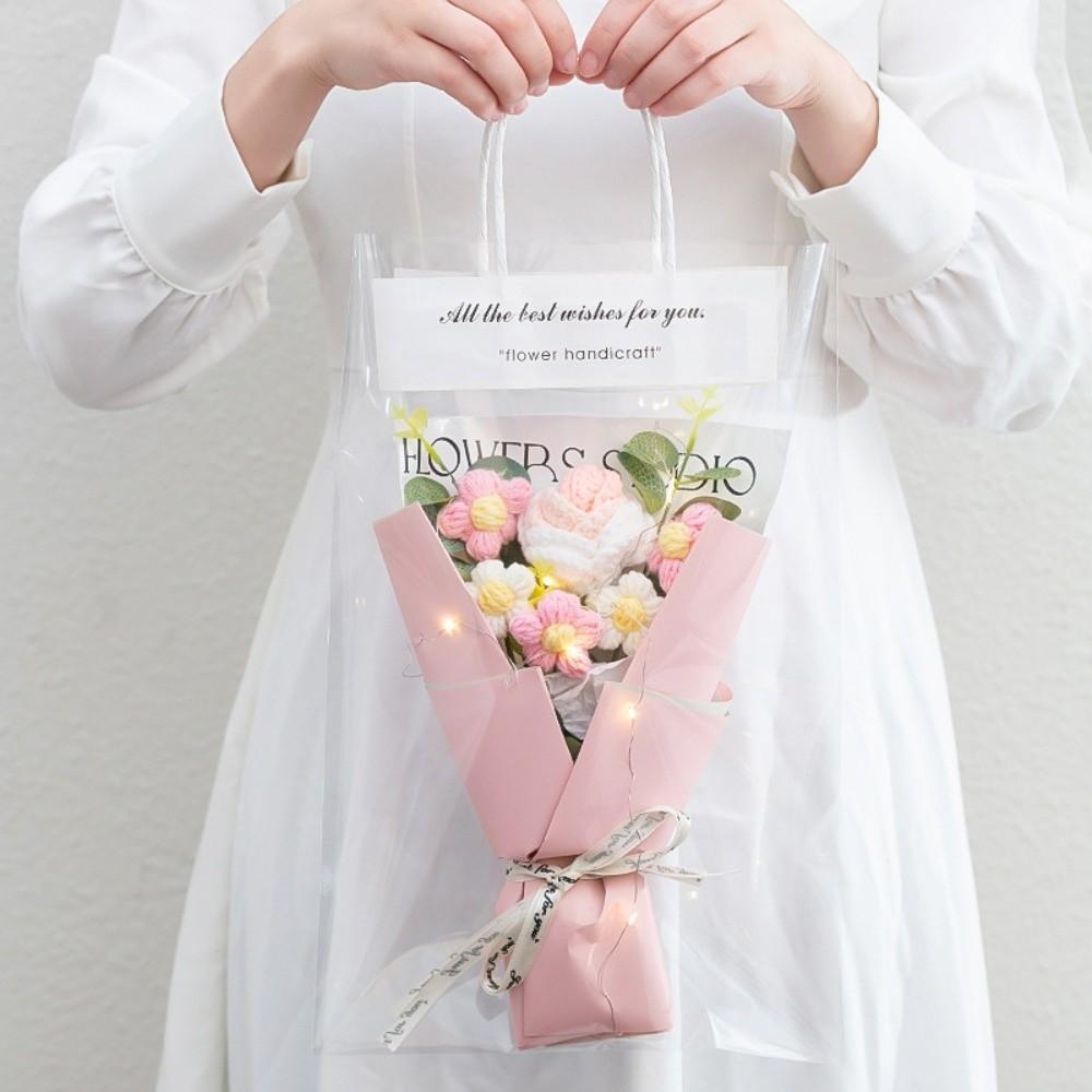 Knitted Crochet Flowers Bouquet Glowing LED Lights Eternal Simulated Flowers Handmade Mother's Day Gifts