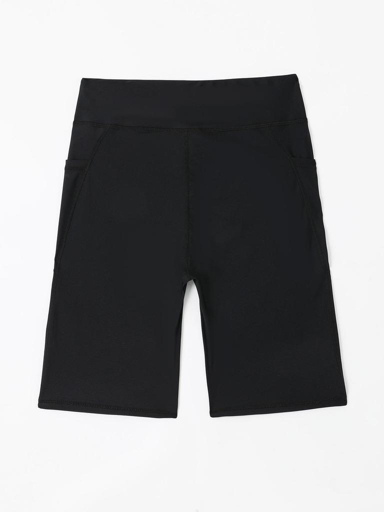 Women's High-Waisted Swim Shorts with Pockets - Flat-Leg, Five-Point Trunks