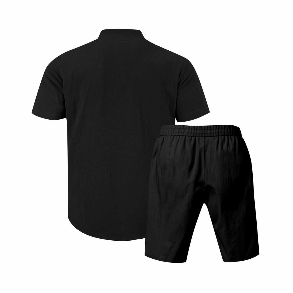 Men's Short Sleeve Shorts Suit Casual Loose Linen Men's Short Sleeve Shorts Suit