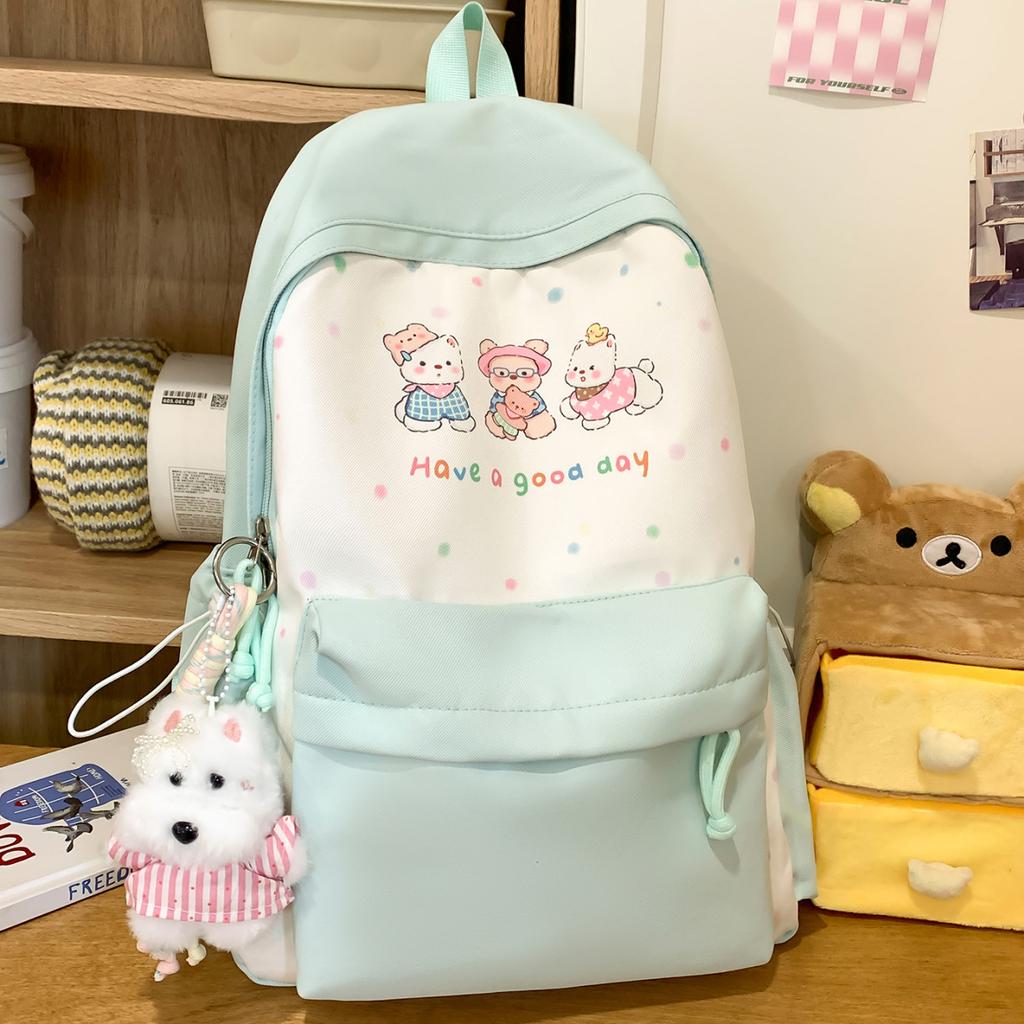 Schoolbag Polka Dot Printing Student Schoolbag Contrasting Color Student Schoolbag Leisure Commuting Backpack Large Capacity Lightweight Student