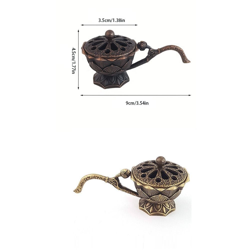 Room Decor Alloy Lotus Hand Stove Small Retro Copper Brass Incense Holder Hollow Out With Cover Incense Burner Sandalwood