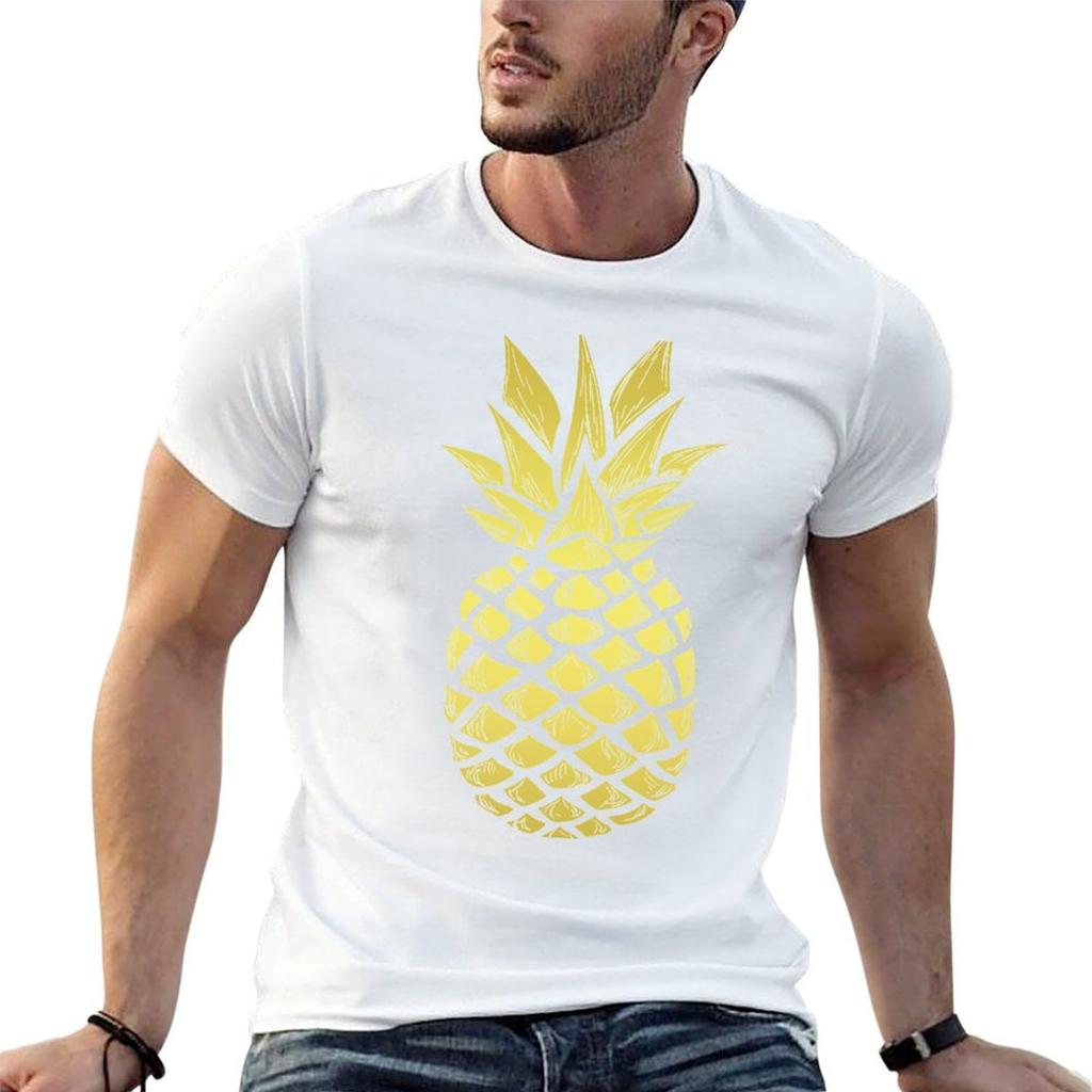 Gold Pineapple Classic Design TShirt Worker Basic Short Sleeve Tee