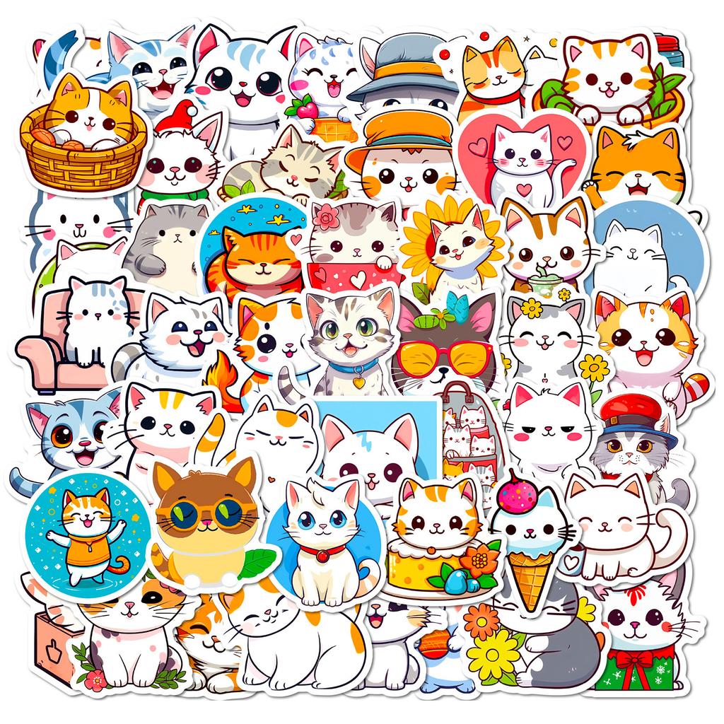 50 Cartoon Cute Bread Meow Stickers Ins Girl Super Cute Diy Japanese Korean Kitten Avatar Stickers