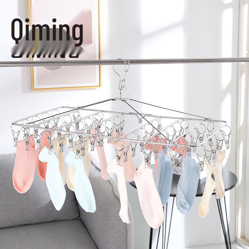 

Stainless Steel Folding Multi-Clip Clothes Drying Rack for Underwear, Socks, Towels, and Diapers 30 Clips Folding