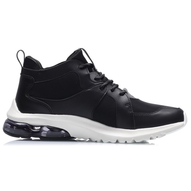 Li Ning Bubble Walker Fleece Mid-Top Trendy Sports Shoes Men Sneakers Black White AGLQ105-2