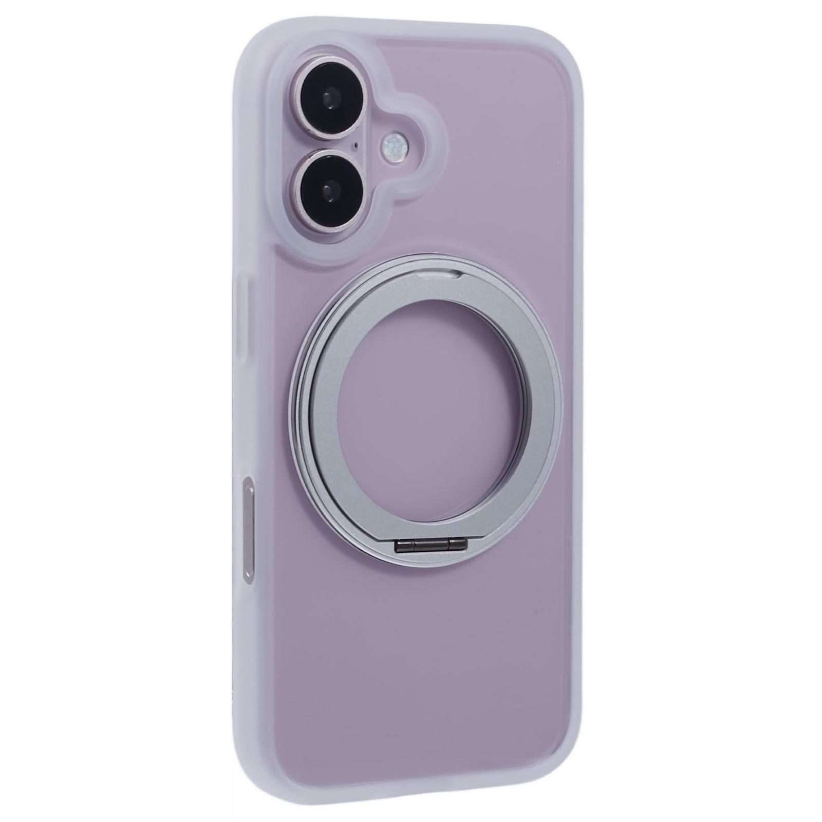 

For iPhone 16 Plus Phone Case Ring Holder Kickstand PC+TPU Phone Cover White
