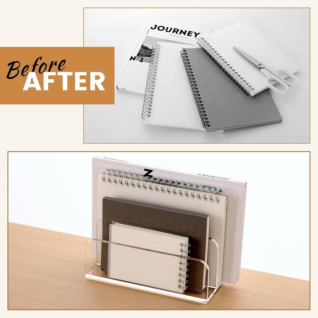 DINGHUO Acrylic Mail Letter File Holder Folder Organizer for Desk, 2 Sections Clear Countertop Small Document Notebook Electronics Desktop Organizer