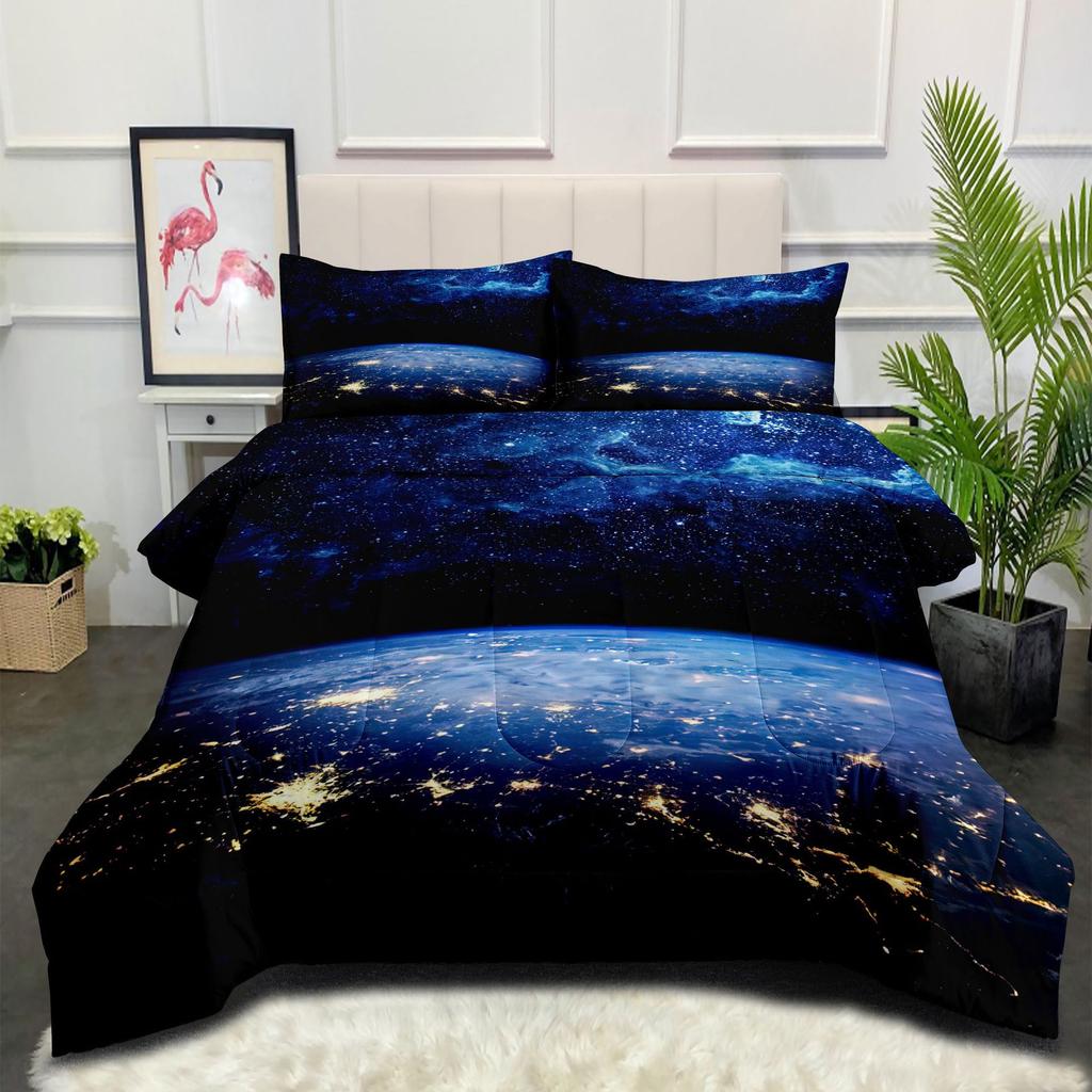 Fett gesteppte Heimtextilien Steppdecke Sternenhimmel Dreiteilig Wintersteppdecke Bettwäsche Steppdeckenkern 3D Steppdeckenbezug
