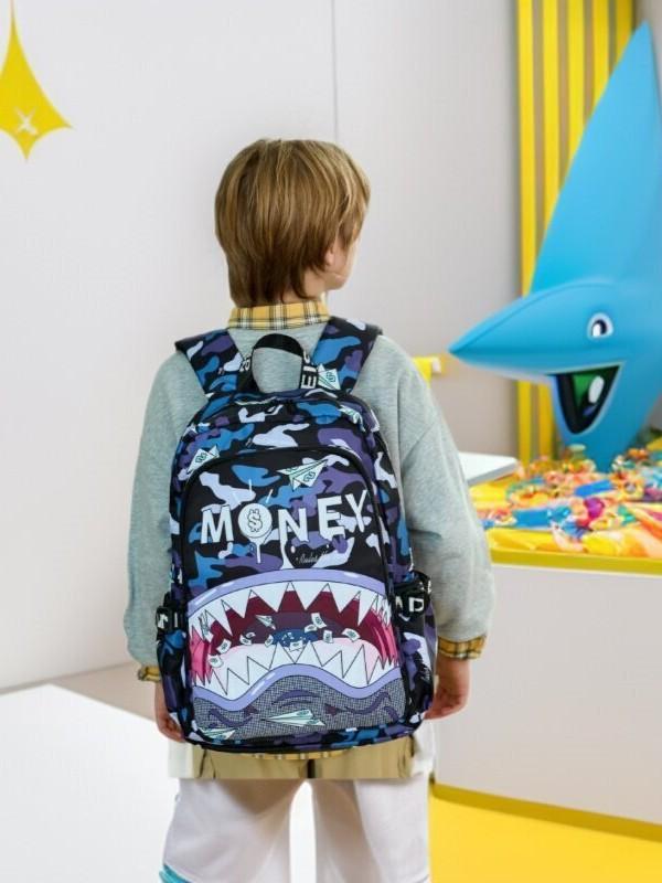 Colorful Shark Kids Backpack Waterproof Large Capacity Cartoon Print Elementary School Bag