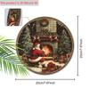 Vintage Wooden Christmas Sign with Santa Claus & Fireplace Pattern, Christmas Eve Round Sign for Front Door Wall Hanging Decor, Ideal Christmas Gift