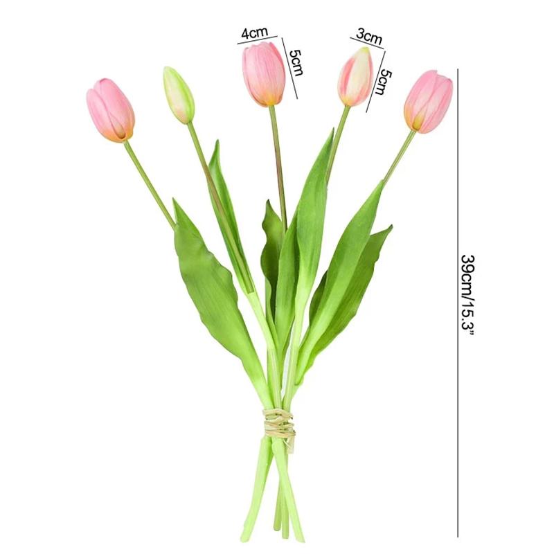 5Pcs/bunch Artificial Tulips Bouquet Real Touch Silicone Fake Flowers for Home Garden Living Room Decoration Wedding Party