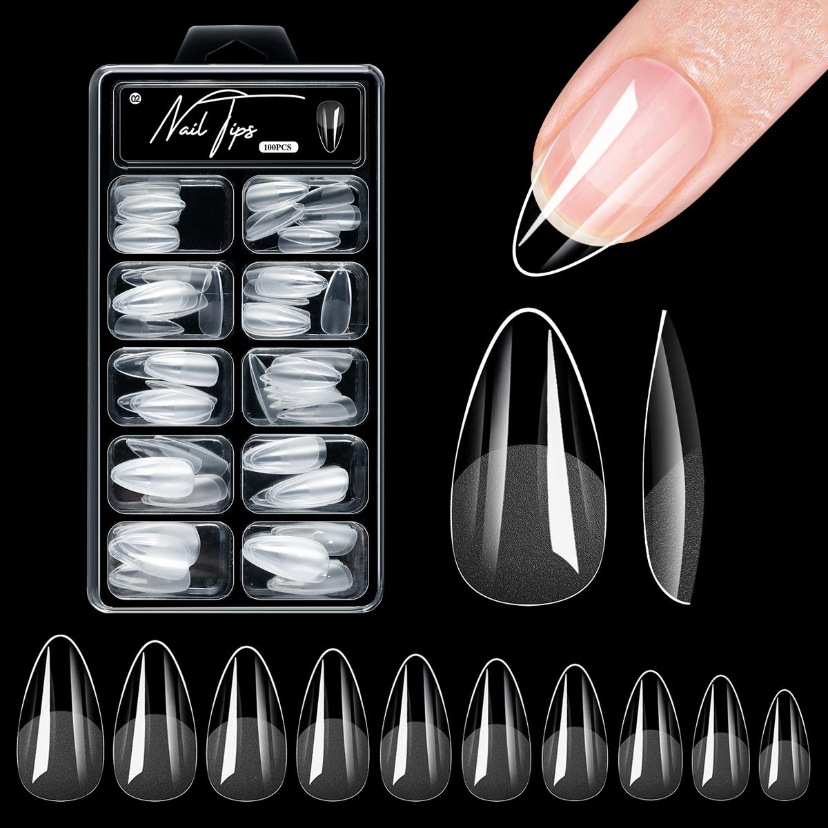 

100 шт. Короткие миндалевидные полуматовые типсы для ногтей, типсы для ногтей из мягкого геля, глянцевые типсы для накладных ногтей с полным покрытием для акриловых ногтей, маникюрный салон H белый