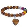Bohemian Turquoise Rainbow Stone Bracelet with Natural Stone Heart Pendant, Beaded Elastic Cord Bracelet for Women