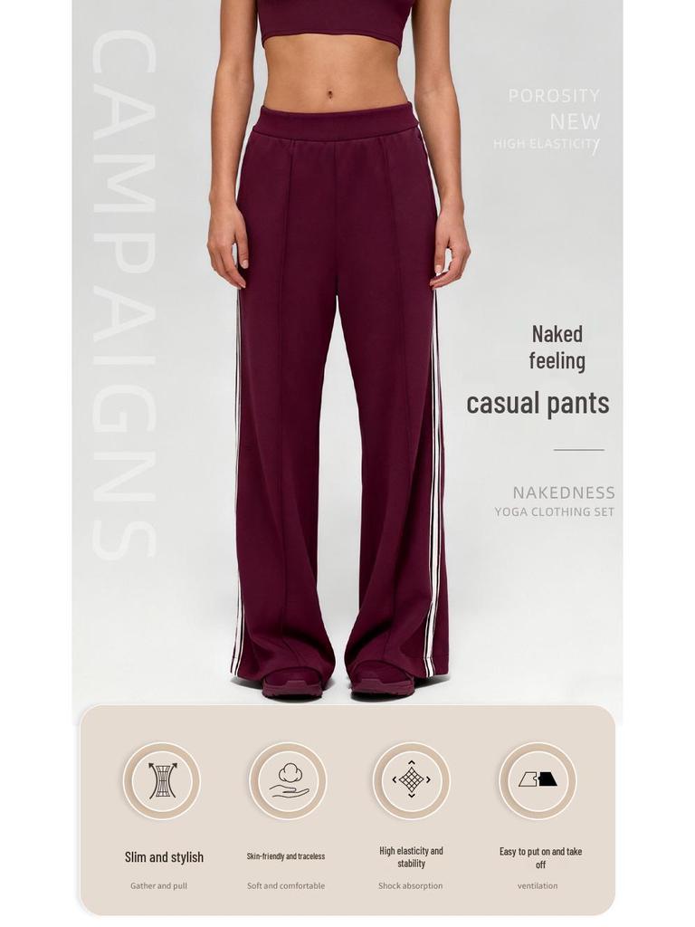 Women's Loose Wide-Leg White Striped Casual Pants - Anti-Pilling Modal, Autumn/Winter Collection