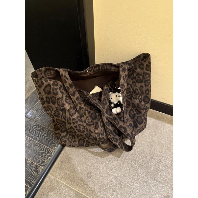 

New simple leopard print shoulder bag, lazy style, student class commute, large-capacity tote bag, women s bag