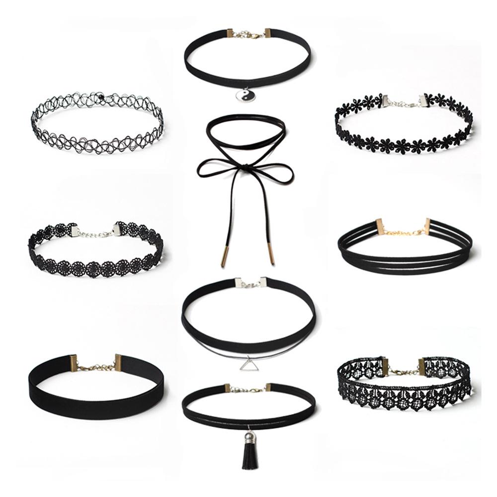 Minimalistisches europäisches & amerikanisches Lolita Spitzen Choker Halskettenset für Damen