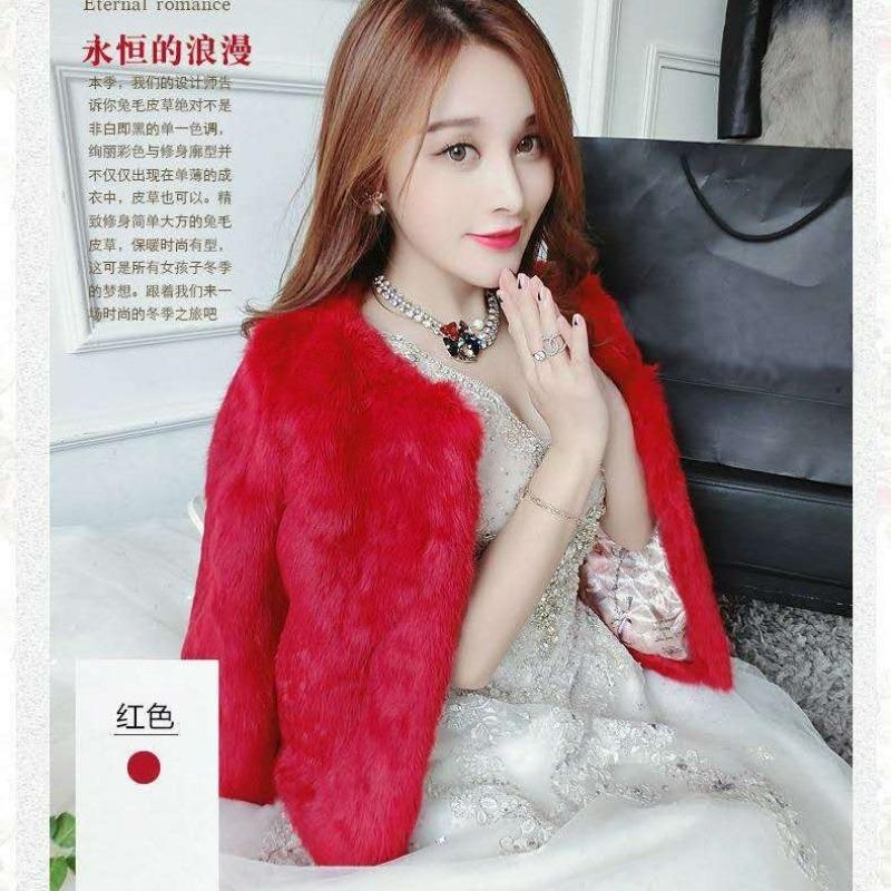 Plush jacket women's short winter new top imitation Rex rabbit hair imitation fur slim long sleeve white
