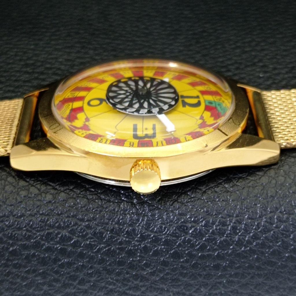 VINTAGE HAND-WINDING SWISS MENS REFURBISHED ROULETTE YELLOW DIAL WATCH A701163-5 R205b-a701163