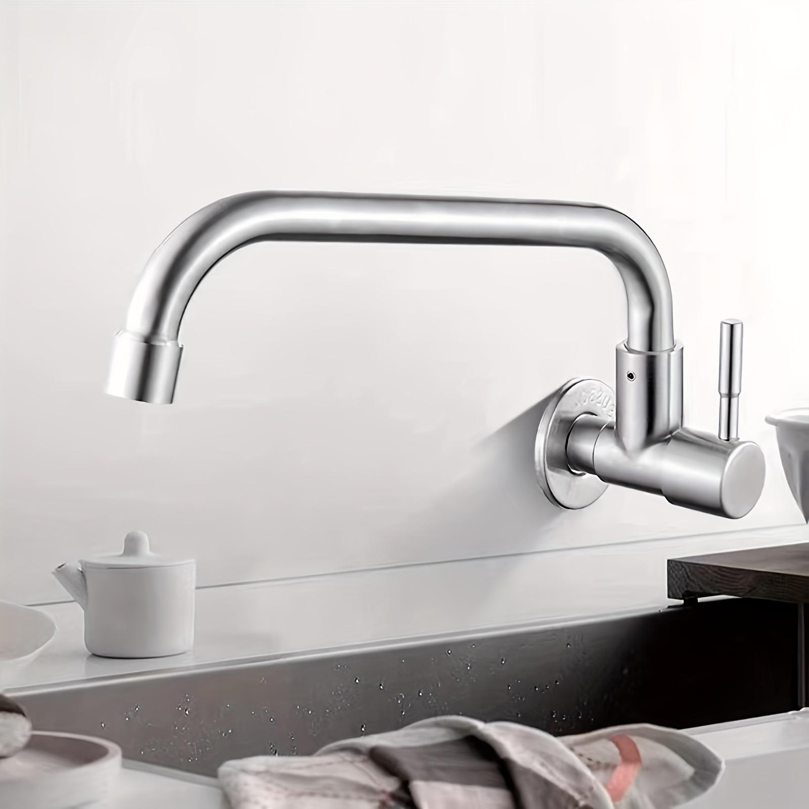 1pc Interface 1/2inch SUS304 Stainless Steel Splash Proof Faucet Embedded 7-type Single Cold Faucet Suitable for Kitchen Washing