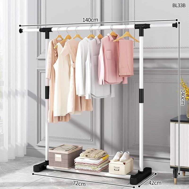 Plastic Floor-Standing Balcony and Bedroom Clothes & Hat Rack, with Folding Drying Pole and Storage.