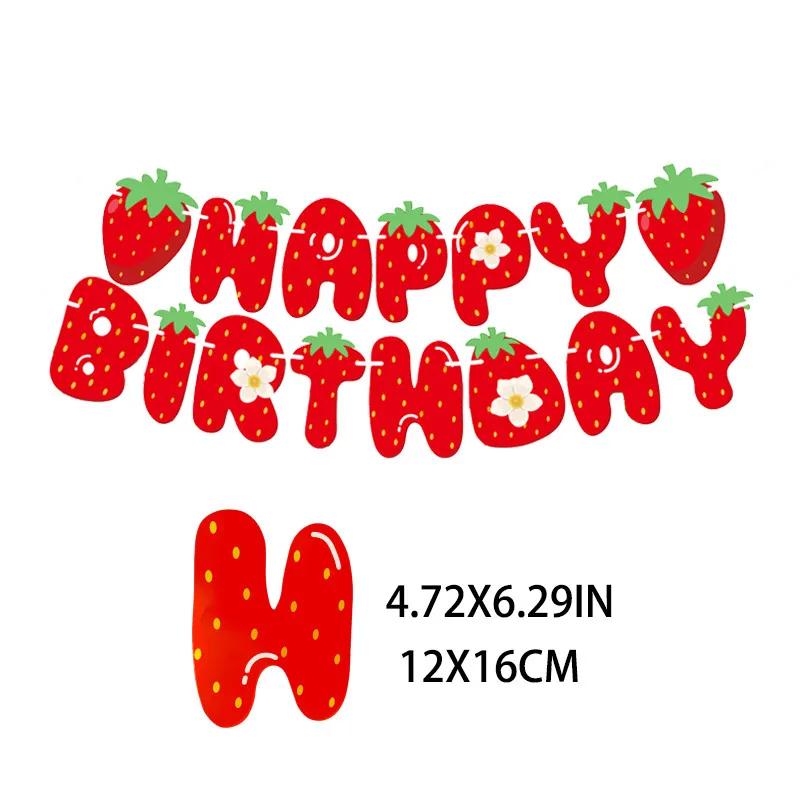 

Strawberry Banner Happy Birthday Theme Cake Table Party Boy Girl Party Decoration Supplies Baby Shower Decoration Pull Flag
