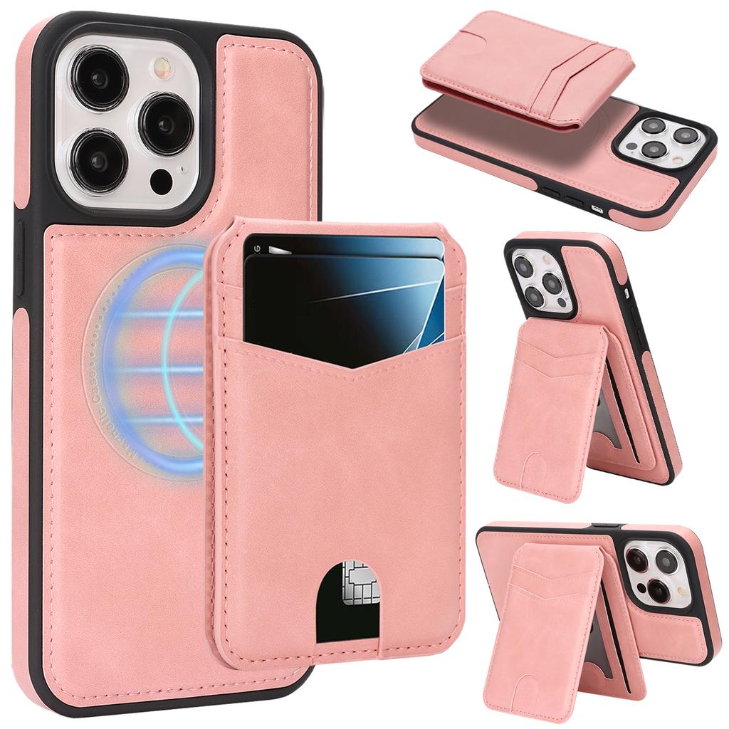 Magnetic Leather Phone Case with Card Holder for iPhone 12 - 17 Series Multi - functional Stand Shockproof Protective Cover