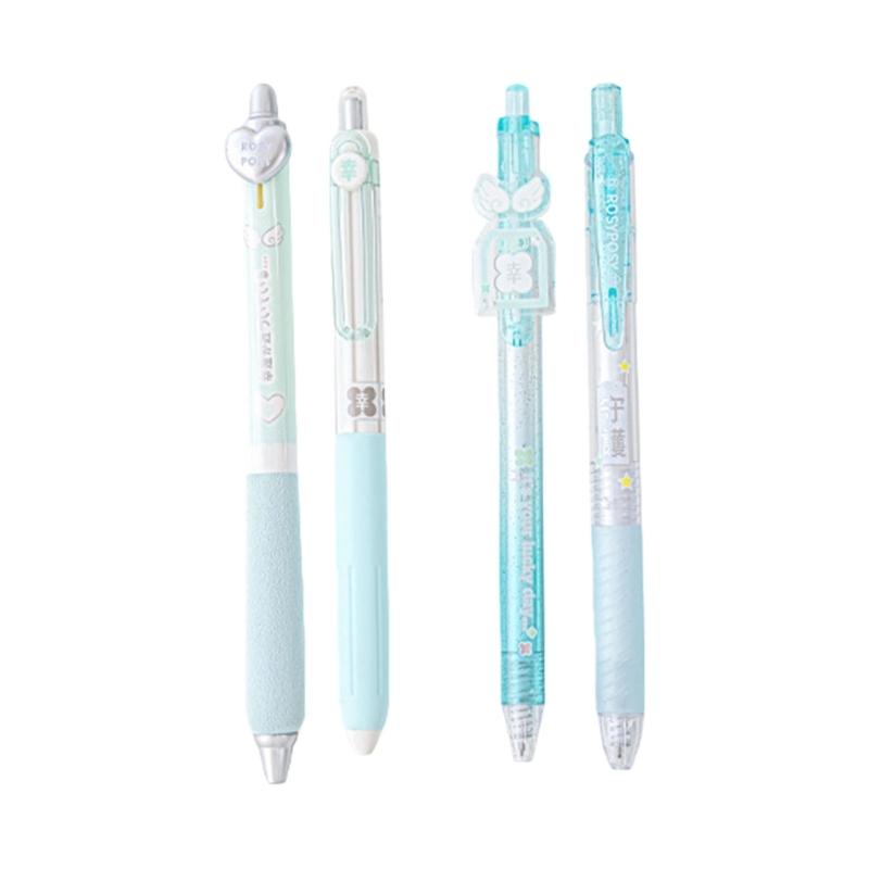 4PCS Ergonomic Handle Gel Inks Pen Refillable Retractable Gel Pen with Plastic Clip 0.5MM Black Inks for Office School