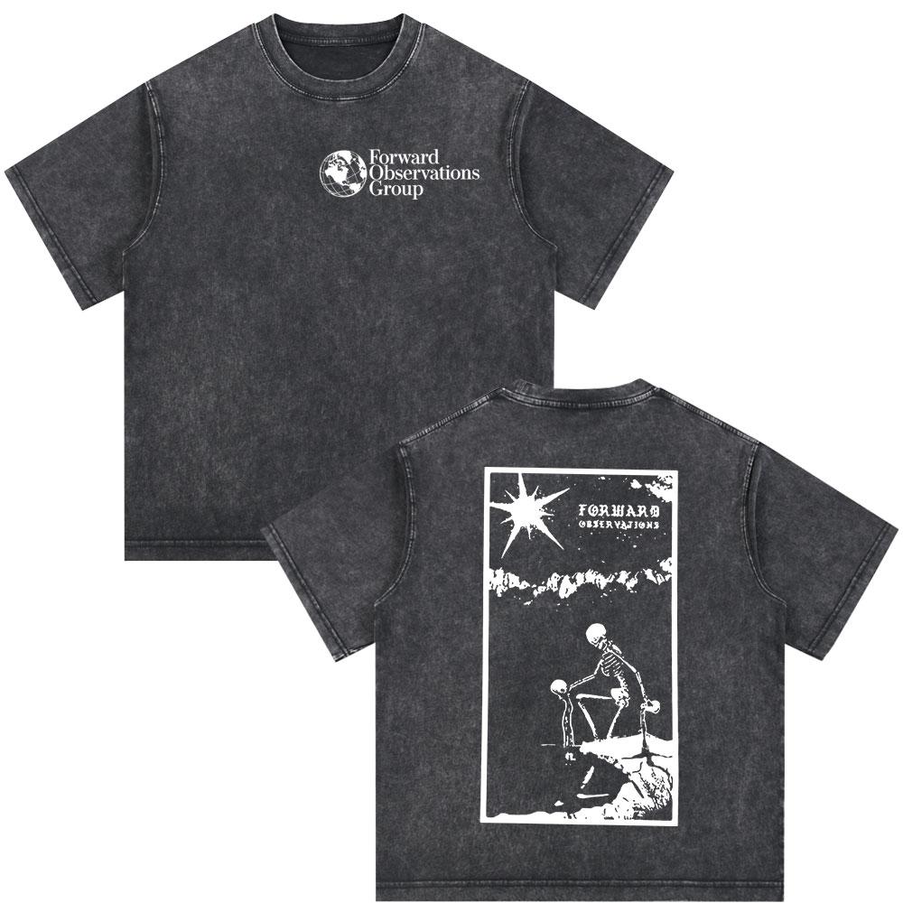 Forward Observations Group Skeleton Skull Vintage Washed Tshirt Men Clothing Fashion Gothic Oversized Casual T Shirt Streetwear