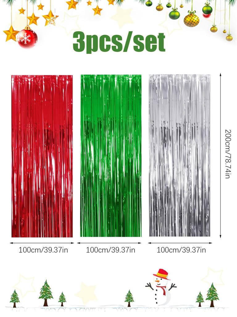 Weihnachtsquastenvorhang Weihnachtsfeier Dekoration, 1x2m Rot Silber Grün Glänzende Quasten Party, Hintergrund Partydekorationen
