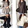 Korean Fashion Spring Autumn Women Ball Gown Knitted Coat O Neck Black Beige Brown Knitting Cardigan Elegant Feminine Ladies' Outerwear