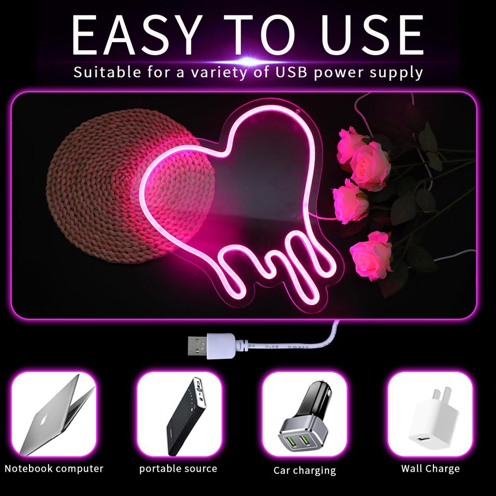ENUOLI Heart Neon Sign USB Dimmable Wall Light Direct from Japan
