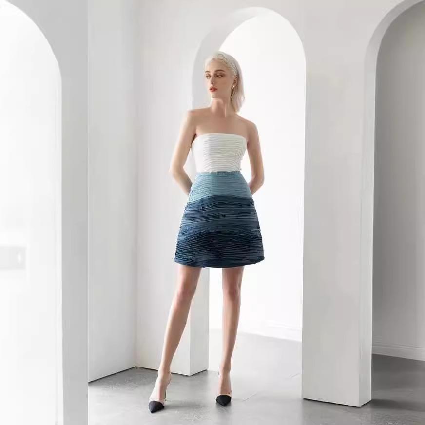 Designer Denim Gradient Blue Tube Top Dress - Style 22238