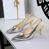Women Korean Vintage Grain Slingback Pumps, Pointed Shallow Thin Stiletto Heels For Banquet Evening Party DS-A108