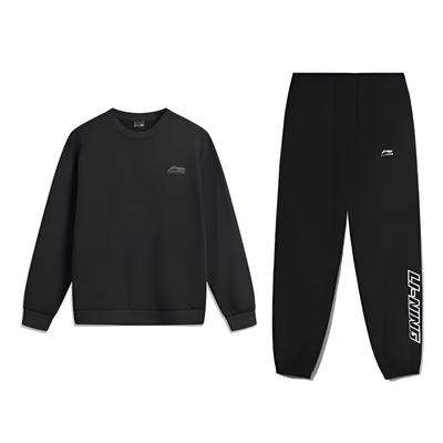 Li Ning Plain Minimalist Fashion Loose Cotton Soft Versatile Crew Neck Pullover Long Sleeve Sweatshirt Casual Sports Set AWDVK45-1+YYKV197-1