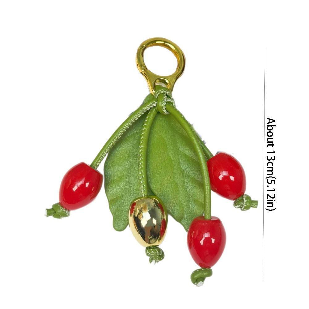 Elegant Cherry Keychain Pu Leather Bag Pendant Funny Fruit Bag Charm Key Ring