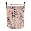 2D Flat-printed Pink Floral Leopard Print Polyester Laundry Basket with Handles, Floral Leopard Print Round Laundry Basket Storage Organizer, Suitable