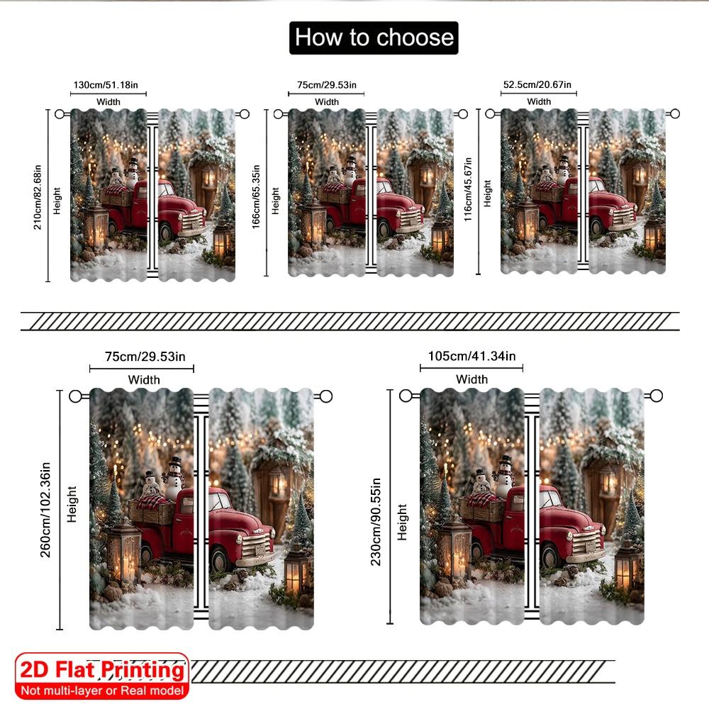 2pcs 2D Flat Printing Merry Christmas Curtain Country Red Truck Versatile 100% Polyester Without Electricity Festive Wall Decor