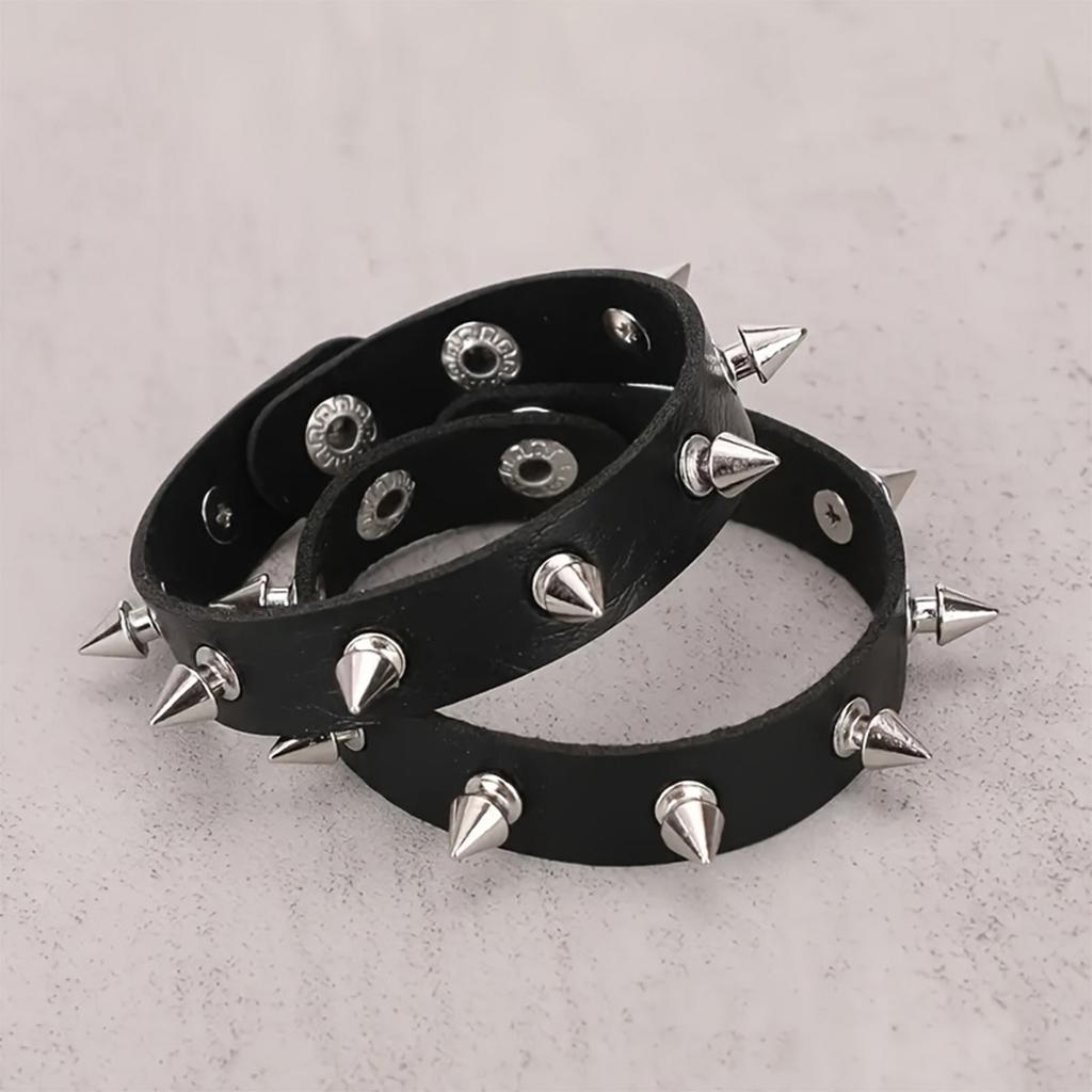 Gothic Punk Rock Single Row Studded Bracelet - Pu Leather  Bracelet For Birthday Party Giveaway