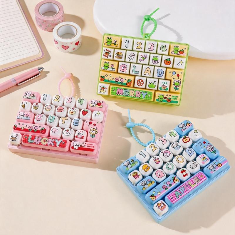 Fidget Keyboard Keychain Clicker Anti Stress Mini Portable 26 Grid Keycap Sensory Toy for Home Office Travel Party Favors
