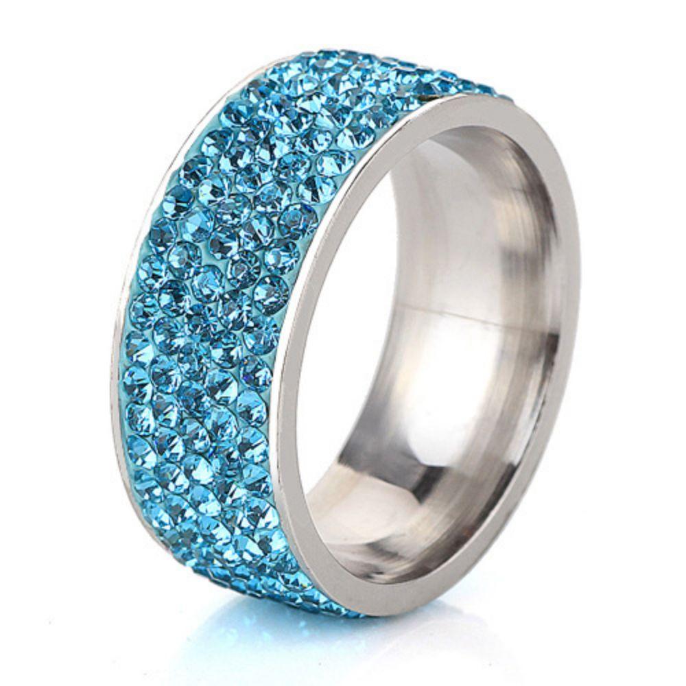 8mm Fashion Zircon Inlaid Gradient Ring for Women Men Stainless Steel Exquisite Ring Jewelry Party Birthday Gift Wholesale