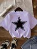 2026 Bambini Cotone Puro Girocollo Manica Corta Maglietta T-shirt Stampata con Motivo a Stelle T-shirt Estiva Trendy Bambine Abbigliamento Bambine