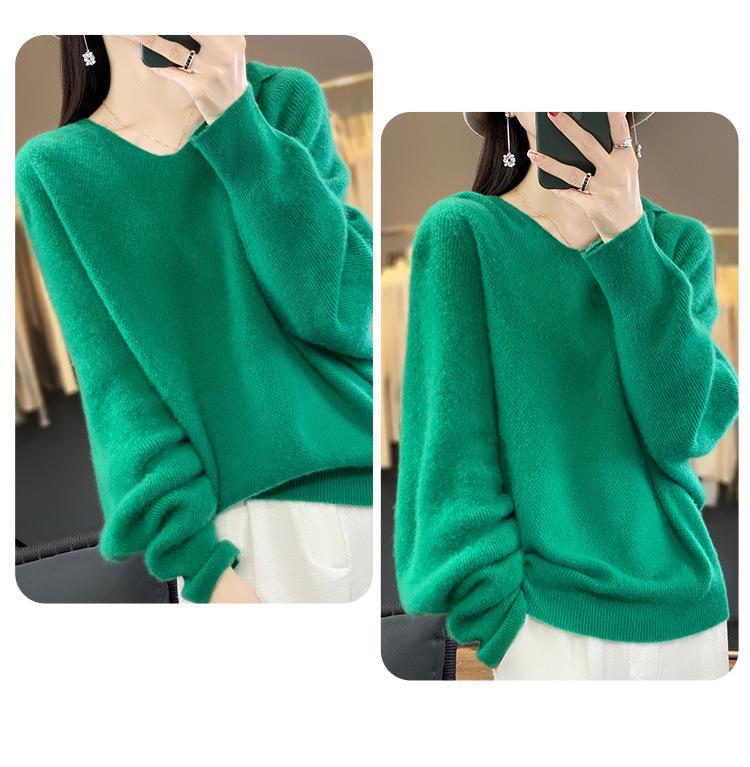 Women's Soft V-neck Sweater - 2026 Autumn/Winter Loose Knit Long Sleeve Pullover Top